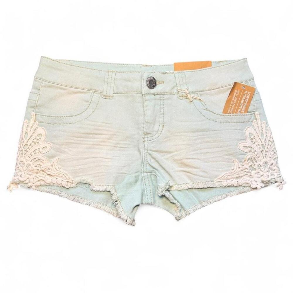 NWT Mossimo Supply Co. VTG 2010s Mint Green Lace Low-Rise Denim Shorts — Size 1 - Picture 3 of 6